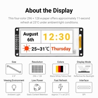 Modul Layar E-Paper 4 Warna 2,9 inci 128x296 SPI E-Ink, Kompatibel 3.3V/5V untuk ESP32 Raspberry Pi Label Rak Elektronik