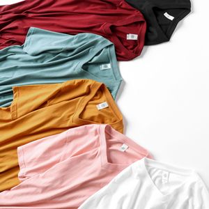 T-shirts en coton 100 % col rond à manches courtes, 210 g, grammage lourd, logo personnalisé, unisexe, coupe ample, amincissante, blanc pur, rose, pour hommes, vente en gros - Product Image 5