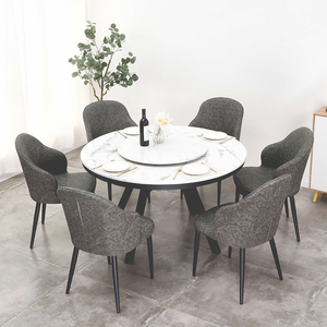 Juego de mesa de comedor y sillas redondas con patas de metal de estilo moderno y mármol para comedor - Product Image 1