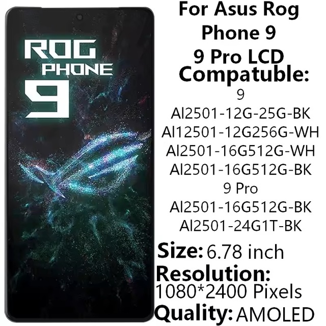 Wholesale High Quality Asus ROG Phone 9 Pro 5G AMOLED Original Screen Digitizer Full Assembly >6.78" Luminance 400cd+ 1 Year