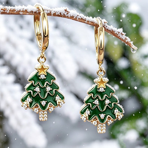 Boucles d'oreilles pendantes étoile de Noël en émail pour femme, bijoux festifs et élégants - Product Image 3