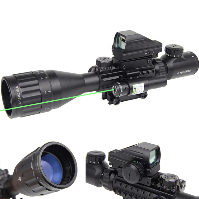 4-16x50AOEG Adjustable Zoom Combo Optic, with HD103 Reflex Sight, Green Calibration Laser, Red/Green Illuminated Reticle