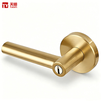 TIANYI Luxe Poignée de porte en T dorée sur roseau, poignée ronde droite contemporaine, ensemble de quincaillerie de serrure d'entrée avec fonction de confidentialité