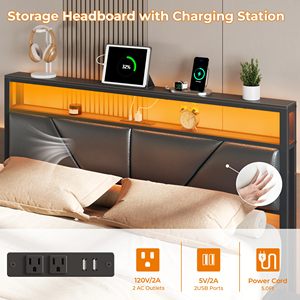 <span class=keywords><strong>Letto</strong></span> matrimoniale postmoderno in <span class=keywords><strong>ferro</strong></span> resistente con <span class=keywords><strong>testiera</strong></span> a 2 livelli e 6 cassetti in tessuto, piattaforma imbottita in ecopelle PU - Product Image 6