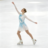 Robe de patinage et de danse pour enfants et adultes, dégradé blanc et bleu, maille transparente, manches longues, dos orné de strass floraux, pour spectacle de patinage artistique