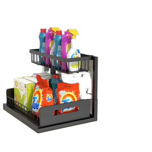 Debajo del fregadero Gabinete deslizante de <span class=keywords><strong>2</strong></span> niveles Cesta Organizador Cajón Extraíble Gabinete Organizador de fregadero multiusos para baño Cocina - Product Image 6