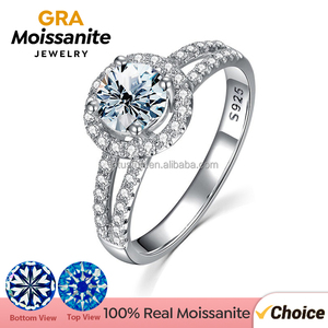 GRA certificado D Color <span class=keywords><strong>Moissanite</strong></span> 2 filas halo anillo 925 plata esterlina rodio plateado <span class=keywords><strong>1</strong></span> 2 <span class=keywords><strong>Ct</strong></span> mujeres compromiso boda joyería fina - Product Image 6