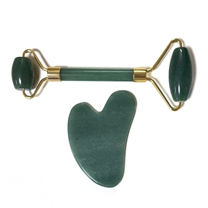 Rouleau facial et ensemble Guasha en jade vert et pierre d'aventurine pour lift du visage et anti-gonflement - Product Image 3