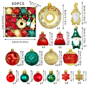 Lot de 60 décorations de Noël peintes Rudolph, assortiment de donuts, elfes de la forêt et flocons de neige, boules suspendues pour la décoration des fêtes - Product Image 3