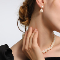 Set Perhiasan Mutiara Air Tawar Alami Bentuk Bunga, Kalung Tungsten Rantai Klavikula, Gelang Popcorn, Anting, dan Rantai Tangan Anyaman
