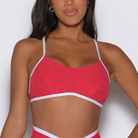 Ensemble de sport contrastant pour femme : Crop top athlétique à bretelles spaghetti et short de yoga à taille croisée, effet push-up, non transparent
