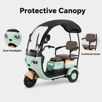 Tricycle électrique 1000W, 3 places, trois sièges réglables, carrosserie ouverte, petit scooter familial