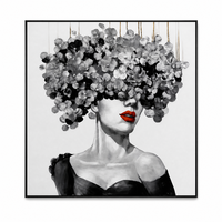 Peinture sur toile murale personnalisée en gros, motif couronne florale 3D, femme surréaliste noir et blanc, lèvres rouges, pour décoration de galerie et de salon