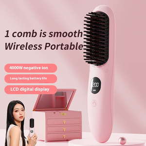 Portable Wireless Hair Straightener Comb LCD <b>USB</b> Charging Negative Ion Ceramic <b>Heating</b> for Home and Outdoor Use - Product Image 2