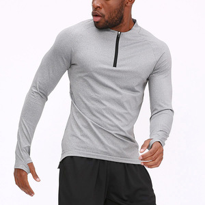 Camiseta de manga larga para gimnasio para hombre, sudadera de manga larga con media cremallera y logotipo personalizado para entrenamiento físico - Product Image 5