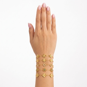 Bracelet fin en acier inoxydable plaqué or 18 carats, style luxe léger, diamant bleu, gouvernail de <span class=keywords><strong>bateau</strong></span>, petite chrysanthème, pétale - Product Image 1