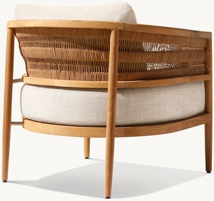 Fauteuil de jardin en teck vieilli et rotin avec coussin en tissu extérieur, design moderne, chaise longue Nusa Teak - Product Image 5