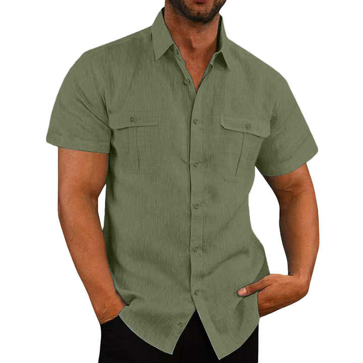 Men's Casual Linen Summer Shirt Solid Color Cross Border Collar Knitted Dress for Spring/Summer Customizable Wholesale for Beach