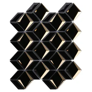 럭셔리 3D 다이아몬드 거울 모자이크 타일 불규칙한 워터젯 육각 블랙 골드 유리 모자이크