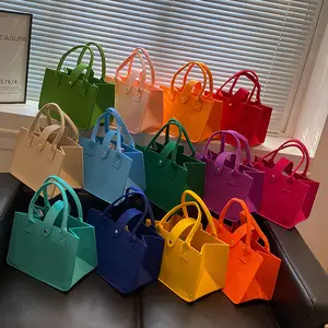 E2626 Wholesale Customized Logo Fashion woman shoulder storage Felt leisure tote bag organizer handbag Felt Tote Women Handbag