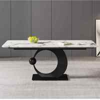 Table à manger et chaises en dalle de roche brillante de style italien, luxe léger, pour petit foyer, design moderne et simple