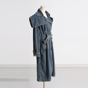 Gabardina de mujer estilo polo vaquero de longitud media cintura con cordones nueva moda Otoño 2023 al por mayor - Product Image 3