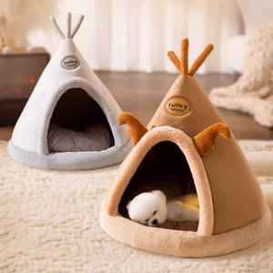 Cama Universal para perros y gatos de cuatro estaciones, nido semicerrado, características cálidas para dormir, estilo bonito hecho de pana, patrón de tela de bambú de seda - Product Image 6