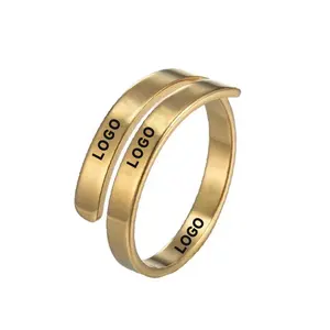 Anel de aço inoxidável 3mm, novos anel de aço inoxidável de prata dourado com letras laser de camada dupla ajustável