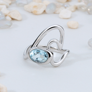 Bague Aquamarine Élégante <span class=keywords><strong>et</strong></span> Raffinée, Design Ondulé Inspiré par la Mer, Garde du Pur Courage, Bijoux Fins - Product Image 2