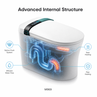 WC intelligent moderne monobloc avec bidet intégré, cuvette électronique pour salle de bain de luxe, affichage LED noir