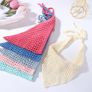 Q & Y été plage Boho nouveau solide à la main Crochet creux bandeau de <span class=keywords><strong>cheveux</strong></span> <span class=keywords><strong>cheveux</strong></span> courts mignon tricoté bandeau Triangle bandeau chapeaux - Product Image 2