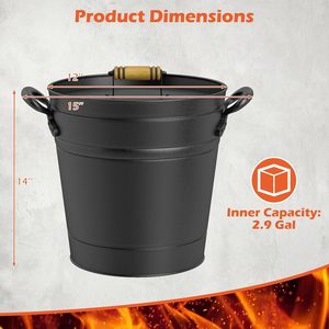 Seau à cendres en métal thermolaqué avec couvercle pour outils de cheminée intérieurs/extérieurs, foyers, poêles à bois - Product Image 2