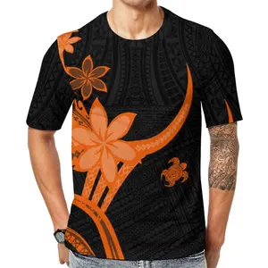 Yaz polyester pamuklu t shirt erkekler için polinezya tribal tasarım büyük boy erkek gömlek hawaiian deniz kaplumbağası desen üstleri tee