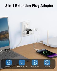 Adaptateur de mise à la terre K KASONIC FL-JC71 à 3 prises, rallonge multiprise en plastique, séparateur de courant 15A [Homologué ETL] Haute résistance - Product Image 2
