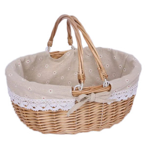 Fodera in lino a doppio manico in <span class=keywords><strong>vimini</strong></span> cestino da Picnic con manico mobile cesto per frutta e regalo - Product Image 1