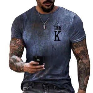 Camiseta de Verano para Hombre, Cuello Redondo, Manga Corta, Estampado de Corona K, Algodón - Product Image 1