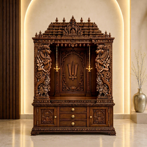 Traditional Tamil Yali Carved <b>Wooden</b> Pooja Mandir Buy Exclusive South Indian Style Handcarved <b>Wooden</b> <b>Temple</b> For Luxury Home UK - Product Image 1