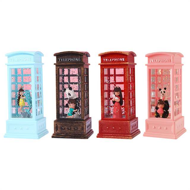 Funny LED Couple Gift Small Telephone Booth Glitter Snow Wind Lamp