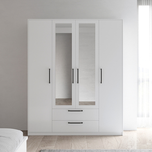 Wholesale Bedroom Furniture <b>Set</b> <b>White</b> Minimalist Design Including 1.4 Meter Bed,4 Door <b>Wardrobe</b>,nightstand and Dressing Table Be - Product Image 3