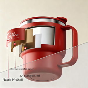 Tasse à café isotherme à double paroi en acier inoxydable 304 avec poignée, portable, anti-fuite, pour étudiants, pour eau, lait et café - Product Image 3