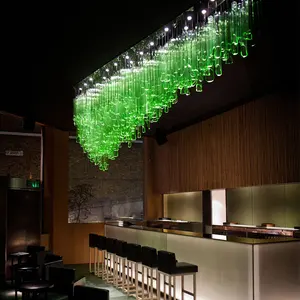 Indoor Pendant Hanging Lamp Chinese Manufacturer Customized Green hotel bar counter glass tube chandelier