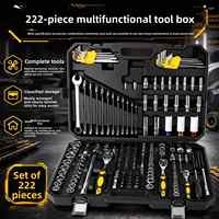 Ensemble d'outils à cliquet de 222 pièces, clé à douille, 72 dents, acier au chrome-vanadium, kit d'outils de mécanicien, coffret rigide pour réparation automobile