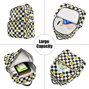Fashion Black White Checkered Design Quilted Polyester Leisure <b>Backpack</b> Flower Custom Women's Waterproof <b>Backpack</b> for College - Product Image 5