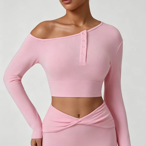Chemise de sport sexy à manches longues et épaules dénudées |   T-shirt décontracté slim fit pour femme, nouvelle arrivée automne - Product Image 1