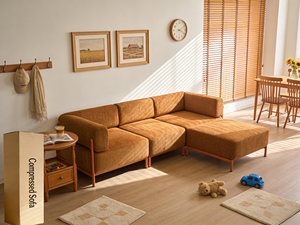 Sofá Modular Comprimido y Sellado al Vacío, <span class=keywords><strong>Familiar</strong></span>, con Otomana a Juego, Patas Metálicas Naranjas, Esquinas Redondeadas, Ideal para Aperitivos - Product Image 3