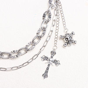 Double Layered <b>Sunflower</b> Chain With Skull And Cross Hip Hop Pants Chain For Daily Wear Tibetan Silver Waist Chain - Product Image 3