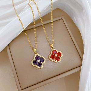 Collares de Moda con Cadenas, Collar con Diamantes Completos en Forma de Flor, Micro Conjunto de Diamantes, Collar con Colgante - Product Image 1