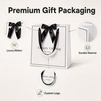 Sac en papier blanc de luxe avec logo personnalisé, ruban en satin noir, emballage cadeau pour boutique, sac de shopping pour mariage ou fête