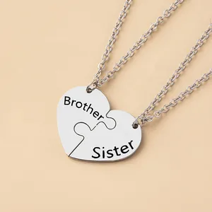Ensemble de 2 colliers tendance en acier inoxydable avec pendentif cœur puzzle pour frère et sœur, bijoux de famille, cadeaux - Product Image 3