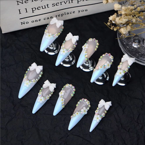 <span class=keywords><strong>Uñas</strong></span> postizas acrílicas al por mayor, nuevas, de diseño 3D con punta de diamante, hechas a mano, de 10 piezas, estilo almendra y stiletto, fáciles de aplicar. - Product Image 4